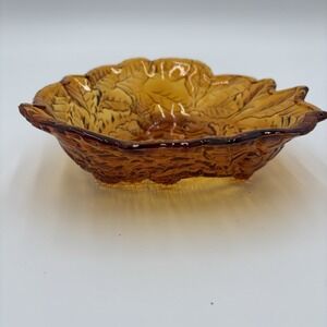 1970's Indiana Glass‎ Loganberry Amber Bon-Bon Dish with Berries and Leaves Vtg